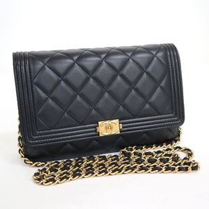 CHANEL Chain Wallet Boy Chanel Black Lambskin